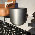Modern Round Sofa Side Table with Cylindrical Form and Brushed Stainless Steel Finish